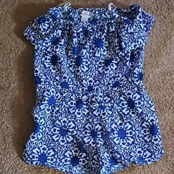 Vineyard Vines Pants - Vineyard Vines Blue and White Floral Romper With Pockets